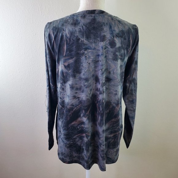 Logo Lounge Womens Black Grey Tie-Dye V-Neck Crushed Velvet Top - Picture 2 of 7